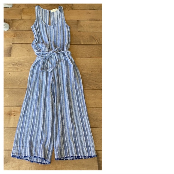 cloth & stone Pants - NEW Cloth & Stone Linen Jumpsuit Blue Striped Romper L